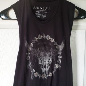 Boho floral cow skull tank size S